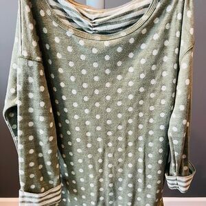 ‘T by Talbots’ Green Polka Dot Long Sleeve Top